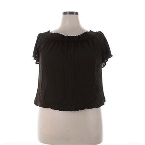 New York & Company XXL Black Off-Shoulder Ruffle Sleeve Cropped Top